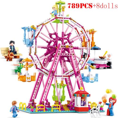City Girl Friends Big Garden Villa Playground Ferris Wheel Carousel Building Block Technical Bricks Educational Toy For Children