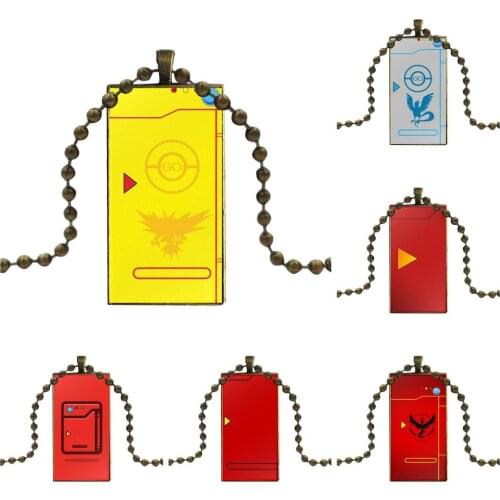 For Girls Wholesale Glass Cabochon Choker Pendant Rectangle Necklace Bronze Color Jewelry Cute Pour Red Pokedex Alt Fashion