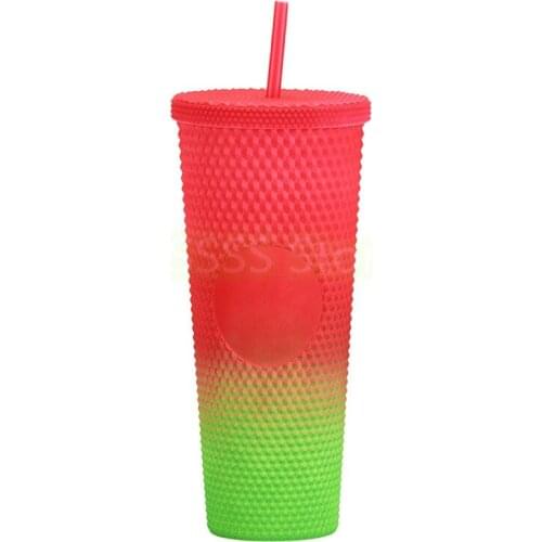 Double Studded Plastic Straw Cup Large Capacity Creative 710ml Durian Cup Portable Diamond Cup
