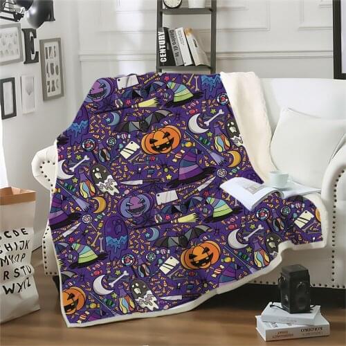 Double Layer Blanket Halloween Pumpkin Trick Print Blanket for Bed Home Decoration Blanket Harajuku Kids Aldult Weighted Quilts