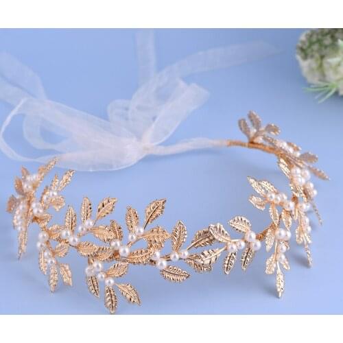 ZMHP353 Gold Leaf Crown Bridal Headwear Headpiece Pearl Wreath Wedding Tiara Headband Women Jewelry in Hair Accessories Bride