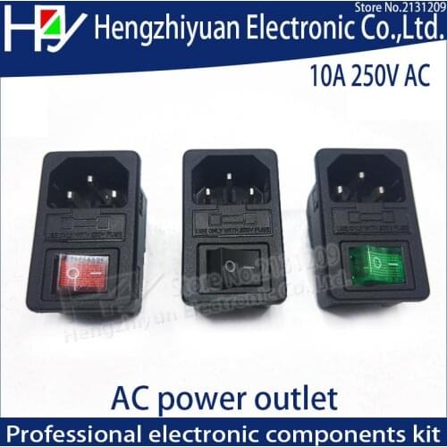 Hzy 10A 250V Fuse Rocker Switch Fused Inlet Power Socket Fuse Switch Connector Plug Connector Red Green Black AC Power Outlet