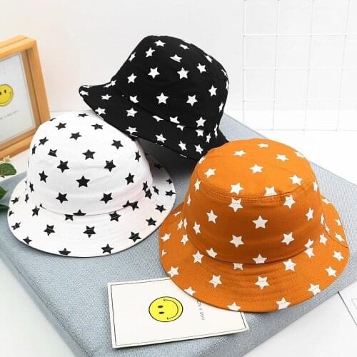 Japanese Harajuku Childrens Five-pointed Star Printing Fisherman Cap Boys Girls Outdoor All-match Baby sunshade Basin Sun Hat