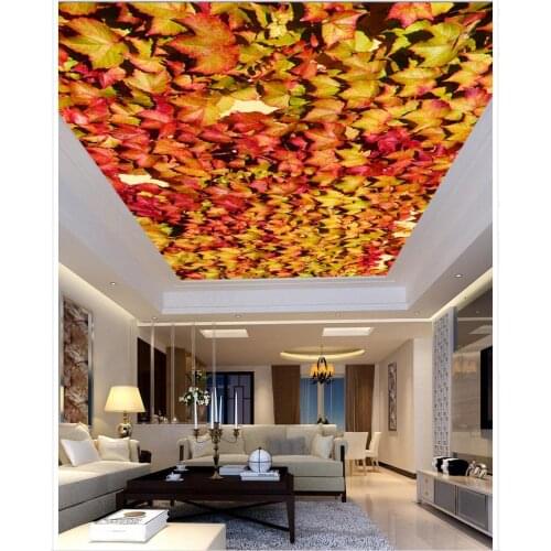 Maple ceiling living room bedroom ceiling frescoes 3d stereoscopic wallpaper ceilings 3d wallpaper landscape