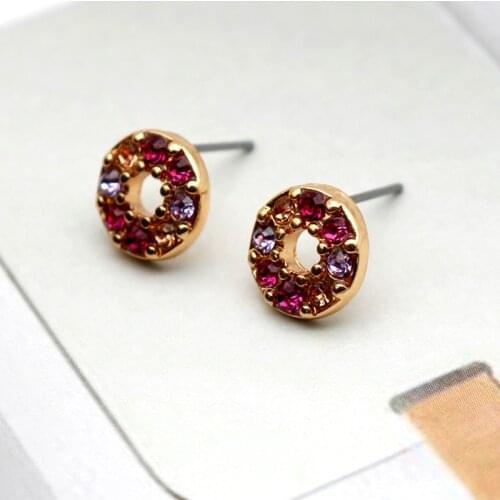 Colorful Earrings Cute Violet Stud Earring For Women Glass Stones Multi Colors Sweet Mini Hollow Ear For Girl Wholesale 202166