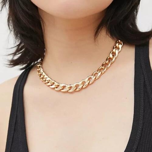 HuangTang Punk Miami Cuban Choker Necklace for Women Men Statement Hip Hop Big Chunky Gold Color Thick Chain Necklace Jewelry