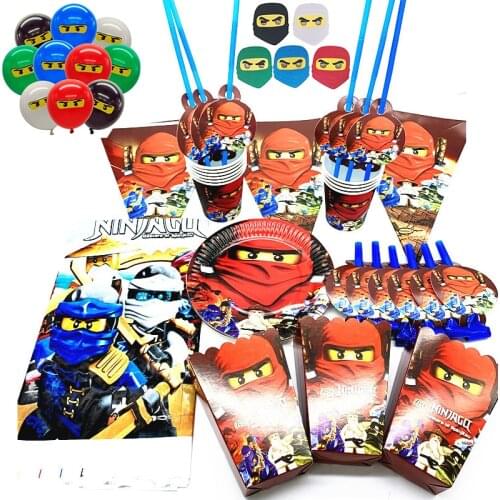 Legoing Ninjagoing Theme Party Decoration Ninja Tableware Paper Cup Plate Baby Shower Balloon Kids Birthday Party Favor Supplies