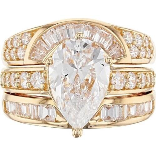 Milangirl 3pcs/set Trendy Ladies White Oval Cubic Round Crystal Zirconia Golden Color Zinc Alloy Rings Set For Women Jewelry