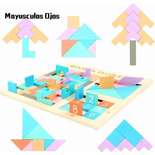Multifunctional Wooden Puzzle Tetris Jigsaw Puzzle Digital Huarongdao Children Early Education Educational Toys