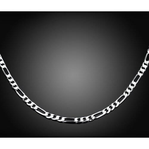 RINYIN Fashion Jewelry Plated Silver Necklace Silver T and CO Figaro Chain 4mm Width 16" - 30" Inches