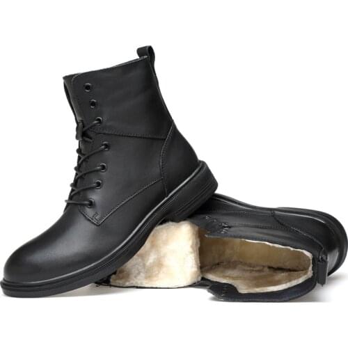 Winter mens boots 100% genuine leather casual shoes autumn & winter boot shoe man with fur black work ankle boots men