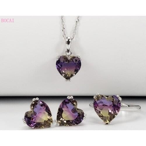 BOCAI s925 pure silverjewelry set womens love fashion wholesale crystal color treasure to act the role ofing is tasted suit