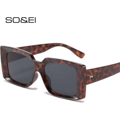 SO&EI Fashion Square Sunglasses Women Ins Popular Vintage Tea Leopard Beige Eyewear Men Trending Sun Glasses Shades UV400