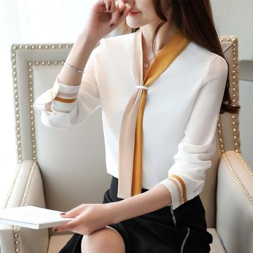 Solid Vintage Long Sleeve Chiffon Tops Loose Office Lady Tops Women 2021 Elegant Autumn Clothing