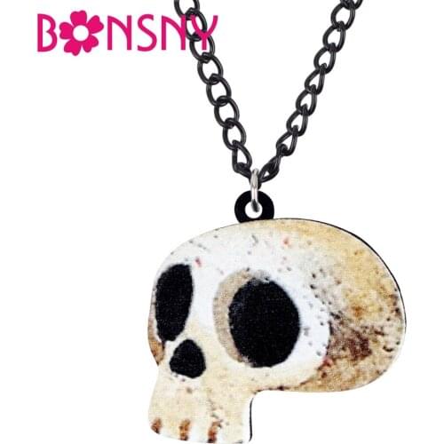 Bonsny Statement Acrylic Halloween Ancient Skull Necklace Pendant Chain Choker Novelty Punk Jewelry For Women Girls Gift Party