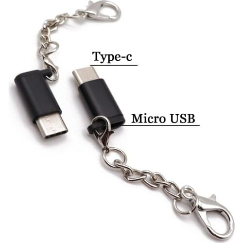 Portable Anti-lost Keychain USB-C to Micro USB Adapter Female Adapter Converter USB 2.0 for Samsung for Huawei