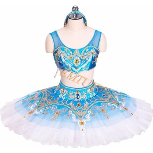Two Pieces Professional Ballet Tutu Dress Blue Le Corsaire Arabic Style Ballet Stage Costume Ballet Top and Skirt Pancake Tutus