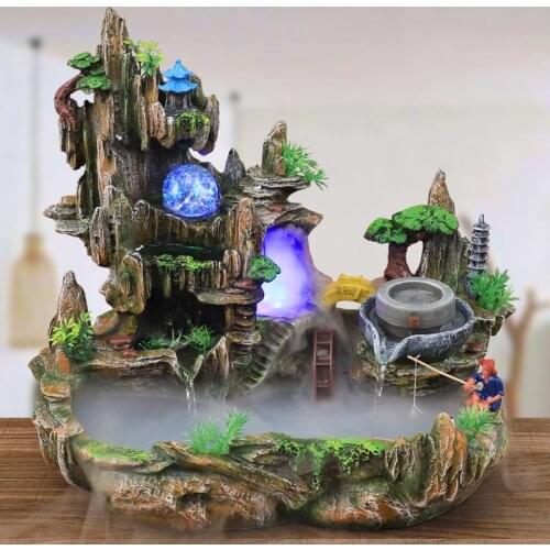 Mountain View Rockery Fountain Water Circulation Small Fish Tank Garden Bonsai Decoration Lucky Feng Shui Ornaments & Humidifier