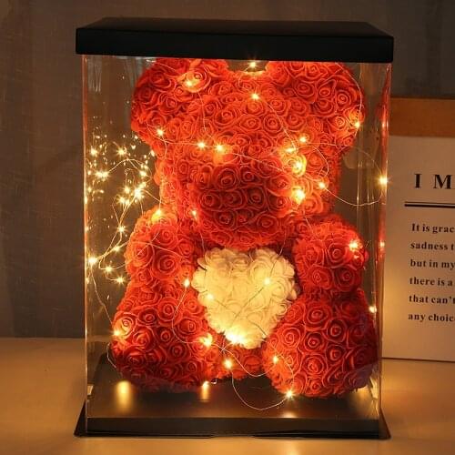 Rose Bear Artificial Flowers Teddi Bear Valentines Day Christmas Gifts Wedding Decoration Home Decor Free Gift LED Lamp String