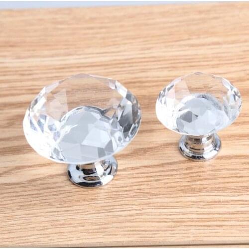 40mm silver clear crystal kitchen cabinet dresser door handle knob 30mm chrome glass crystal drawer win cabinet knobs pulls