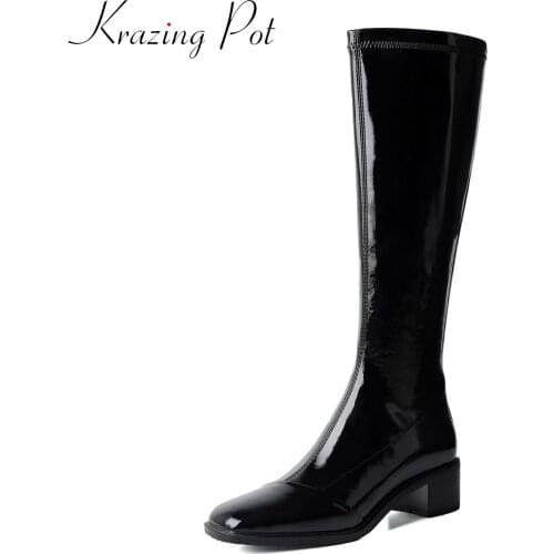 Krazing Pot cow split leather big size 42 stretch boots square toe stovepipe superstar European beauty lady over-the-knee boots