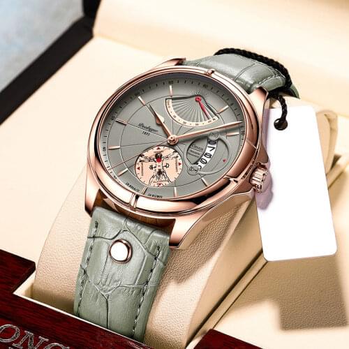 SNQP Men's Watch With Leather Strap