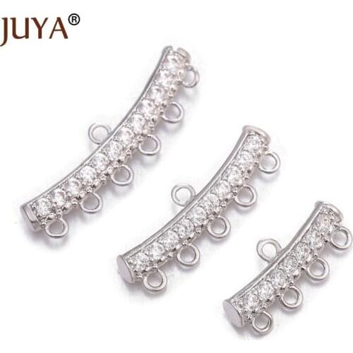 3 Size Color Copper Zircon Rhinestone Bails Curved Tube Bend Beads Pendant Connectors For Jewelry Making Findings