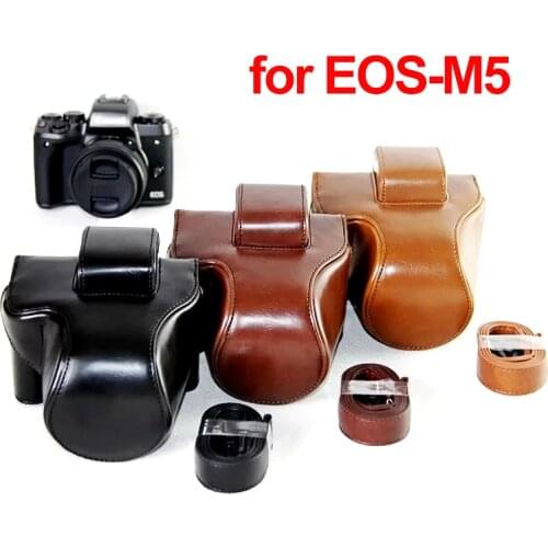 PU Leather Case Bag w/ Shoulder Strap for Canon EOS M5 (15-45mm Lens) Digital Camera Black/Brown/Coffee