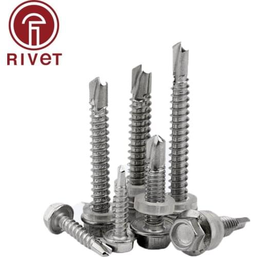 A2-70 304 DIN7504K ST4.2 ST4.8 ST5.5 ST6.3 DIN7504K Stainless Steel Hexagon Hex Head Self Drilling Screw Screws 20/50/100 PCS