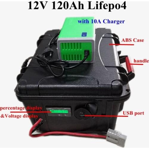Waterproof 12V 120Ah LiFepo4 lithium battery pack BMS 100A for fishing boat electric trolling motor UPS RV Caravan+10A charger