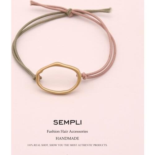 Sempli High Elasticity Nylon Elastic Hair Bands For Women Gold Geometric Alloy Ring Girls Children Hair Accessories Korean