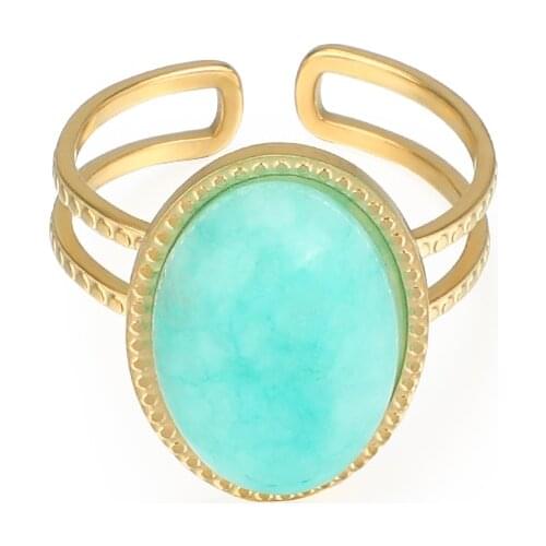 Stainless Steel Turquoise Rings For Woman Geometry Gold Color Finger Rings Anniversary Party Gift Trendy Jewelry Accessories
