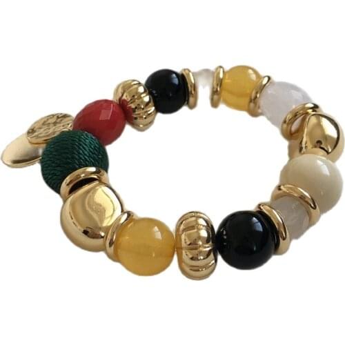 Bohemia Gold Color Plating Yellow Red Green Thread Wrapping Ball White Godern Disc Strand Bracelet For Women Party Decoration