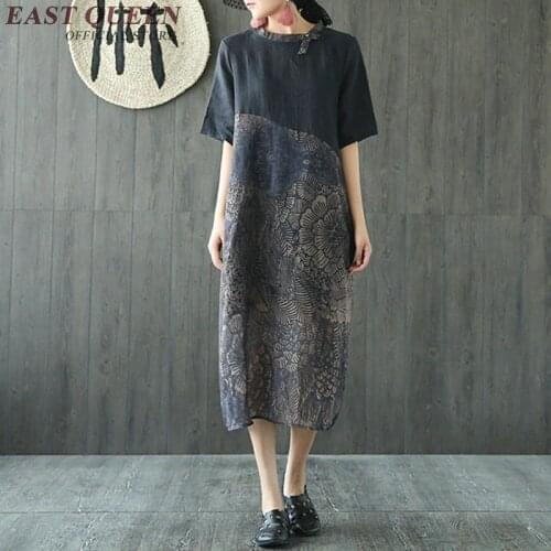 2018 new arrival long linen dresses summer round neck linen clothes short sleeve elegant ladies linen dresses NN0692 HQ