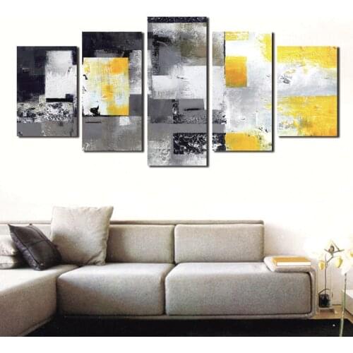 5pcs yellow and gray abstract grid style Nordic style art deco exhibition wall decoration