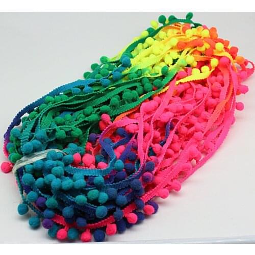 60 yards Handmade Rainbow 10mm-12mm Pom Pom Ball fringe Trim Ribbon DIY Craft Braid lace trimming