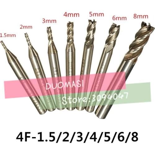 7pcs/set HSS End Mill 4 Blades CNC Tools Diameter 1.5/2/3/4/5/6/8mm Flute Milling Cutter Router Bit CNC mill Drill Bit