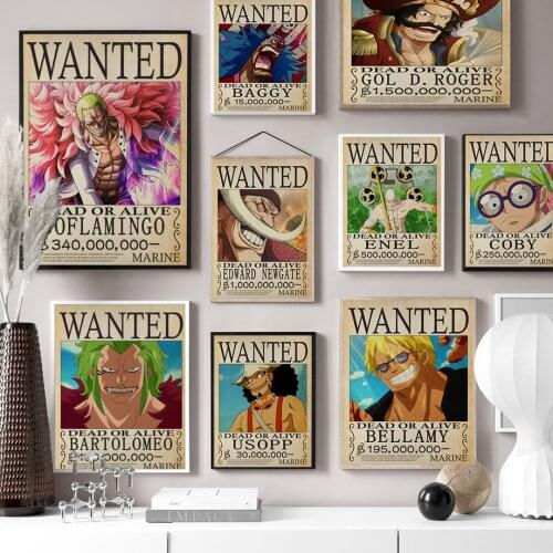 Anime Home Decor Wall Pictures Retro Wanted One Piece Japanese Cartoon Role Luffy Nursery Kids Room Posters Canvas Painting Gift