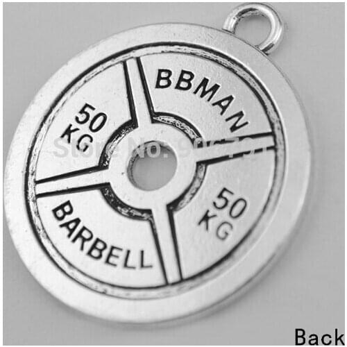 50pcs a lot Antique Silver Round " Train Hard or Go Home " Barbell 50KG Weight Plate Pendant Fitness Jewelry