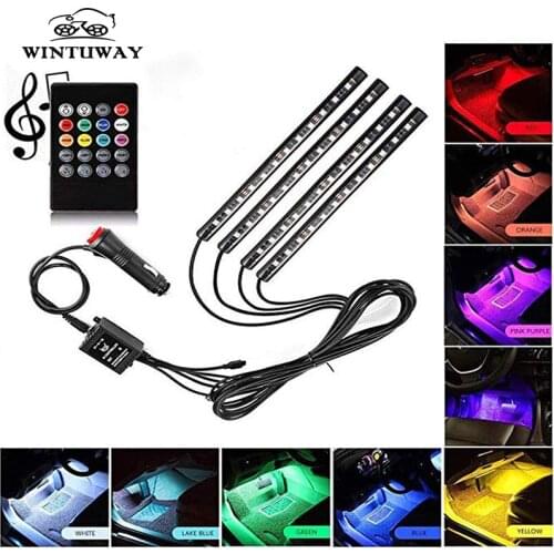 Car Decorative Light Car Interior RGB LED Strip Light Atmosphere Lamp Foot Decorative Light Lamp With 20 Key Remote Controller