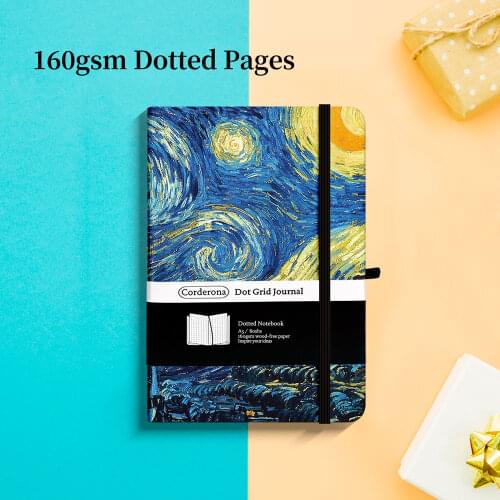 Vincent A5 Dotted Grid Bullet Notebook Hard Cover Van Gogh Starry Night Travel Journal Sketchbook Ruled Lined Diary