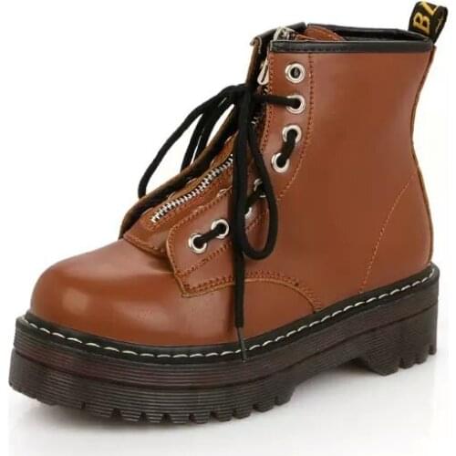 Boots Women PU Leather Platform Ankle Boots Women Zip Flat Boots 2019 Autumn Shoes Woman Chaussures Femme Botas Mujer F3-49