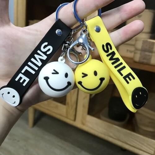 Smiling Face Keychain Cute Creative Silicone Ball Backpack Handbag Pendant Car Key Accessories Keyring Send Friend Birthday Gift