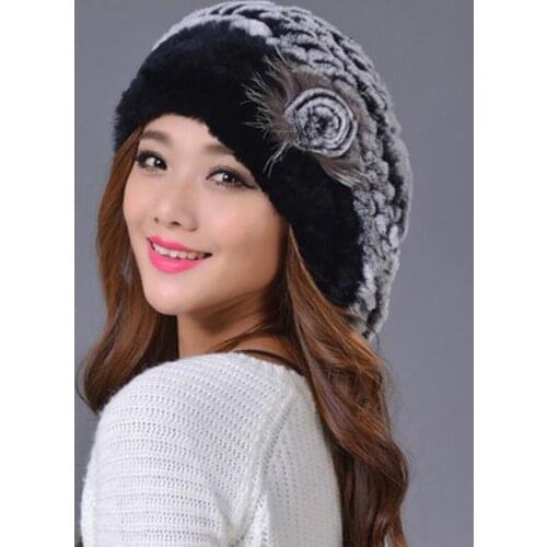 Brand real rex rabbit fur winter women Beret soft Elasticity 100% genuine fur Headgear elegant lady casual cap