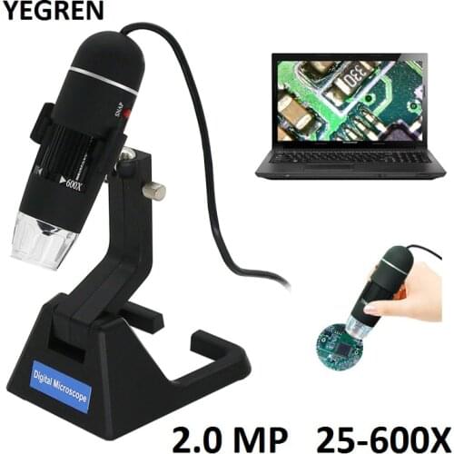 25X-600X USB Digital Microscope Zoom Endoscope with 8 LED Light Illuminated Universal Stand 2.0MP USB Video Microscope Camera
