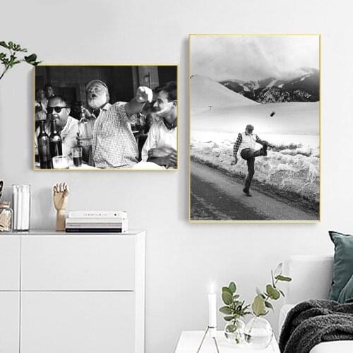 Ernest Hemingway Black White Photography Poster Vintage Prints Literature Book Author Canvas Painting Wall Art Pictures Decor