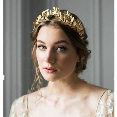 European Greek Goddess Headband Metallic Gold Leaves Branch Crown Hair Band Wedding Tiara Hair Accessories