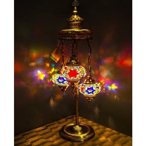 3 Globes Turkish Moroccan Mosaic Authentic Vintage Art Deco Triple Floor Lamp Light, 15 Colors