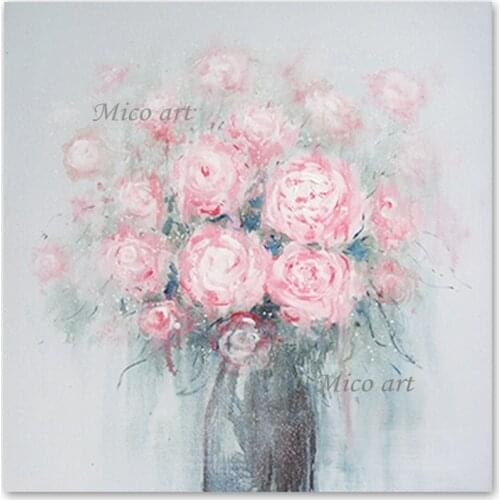 Quality Artwork Palette Knife Vase Flowers Oil Painting No Frame 100% Hand-painted Thick Acrylic Textured Wall Art On Canvas