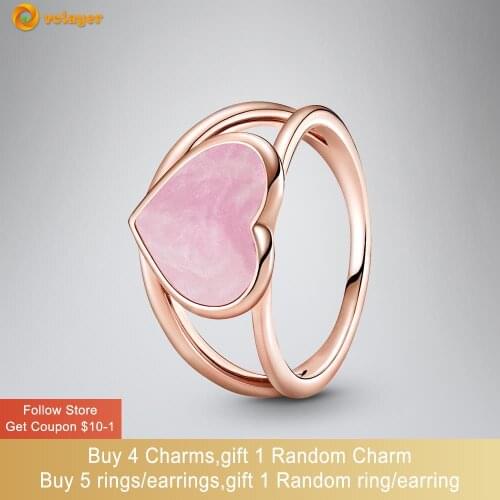 Volayer 925 Sterling Silver Rings Pink Swirl Heart Statement Ring Original 925 Women Rings Ngagement Rings Women Jewelry Gift